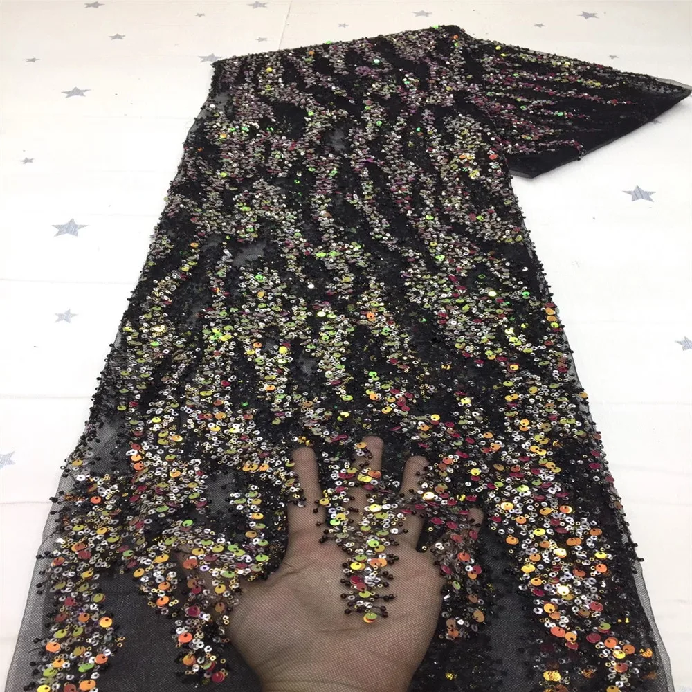 

Madison Best Quality French Sequins Tulle Mesh Lace Fabric New Beaded Lace Fabrics Luxury African Handmade Beads Lace Fabric