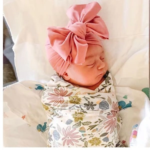 Шапка-повязка с большим бантом для маленьких девочек, Шапочка с бантом для малышей, бант для новорожденных, детские вязаные шапки