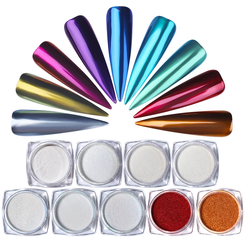 Зеркальный блестящий порошок для ногтей Auroras металлический цвет искусство