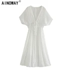 Винтажное шикарное женское белое кружевное пляжное богемное Макси-Платье с заплатками и глубоким V-образным вырезом с высокой эластичной талией, платье в стиле бохо, платья