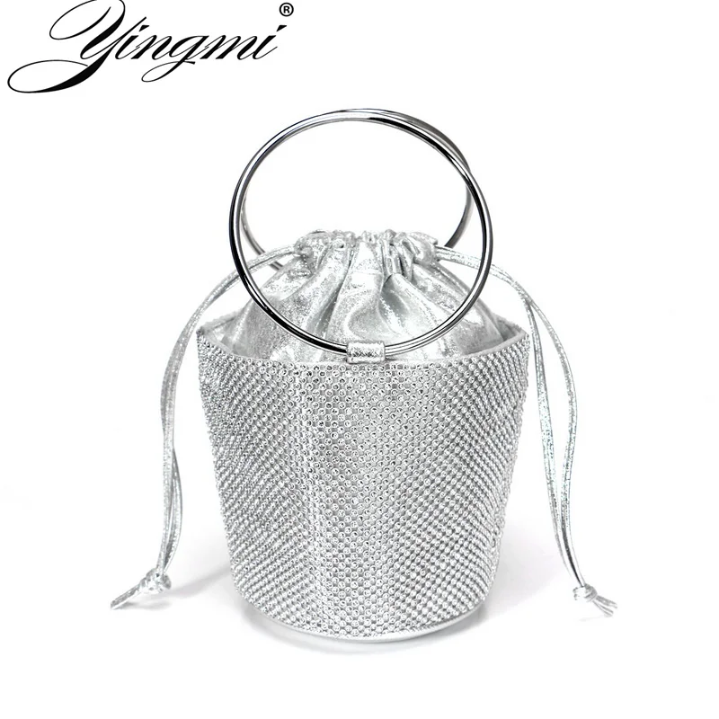 Женские вечерние сумки YINGMI серебристые черные золотистые атласные свадебные с