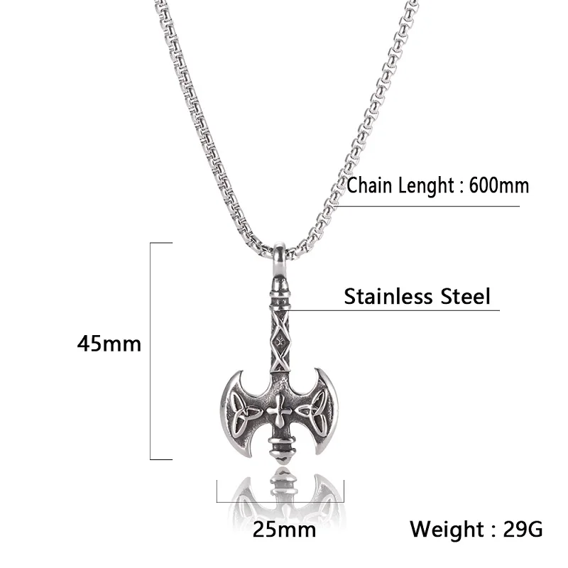 Винтажный серебряный декоративный узор из нержавеющей стали топор