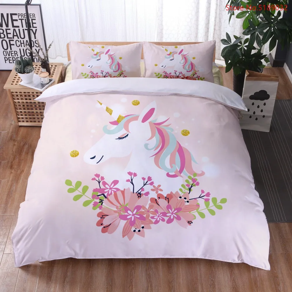 Мультфильм постельное белье с изображением единорога комплекты 2/3 шт Животные