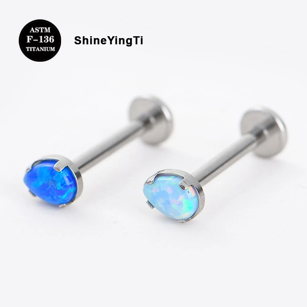 

ShineYingTi 16G ASTM F136 Titanium Internal Thread Labret Stud Waterdrop Opa for Nose Lip Tongue Helix Cartilage Conch Piercing