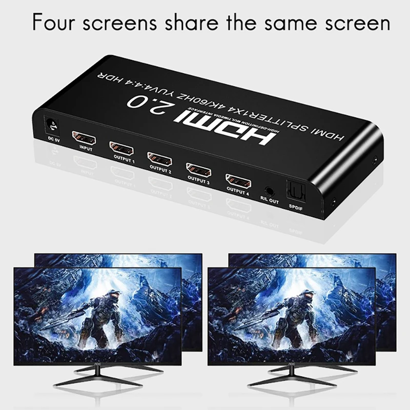 HDMI 2.0 1X4 Splitter HD Video 4K 60HZ For Computer Monitor DVD Player Projector Television(EU Plug) | Электроника