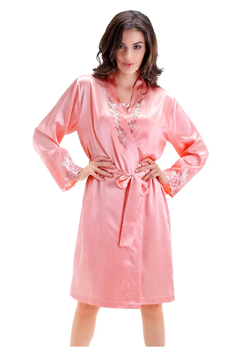 Женский Атласный халат с длинным рукавом Шелковый банный и платье комбинация