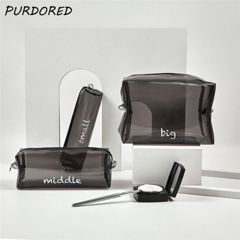 

PURDORED 1 Pc Black Clear Makeup Bag for Women Waterproof TPU Cosmetic Bag Travel Zipper Large Storage Bag Female Beauty Case