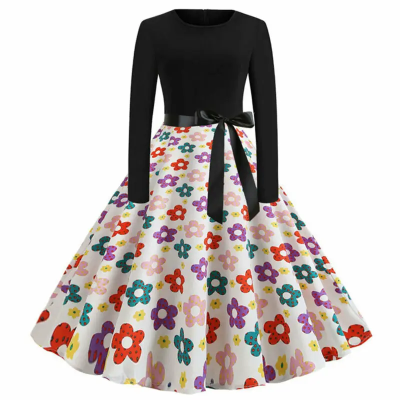 Женское платье-качели с цветочным принтом женские платья длинным рукавом для