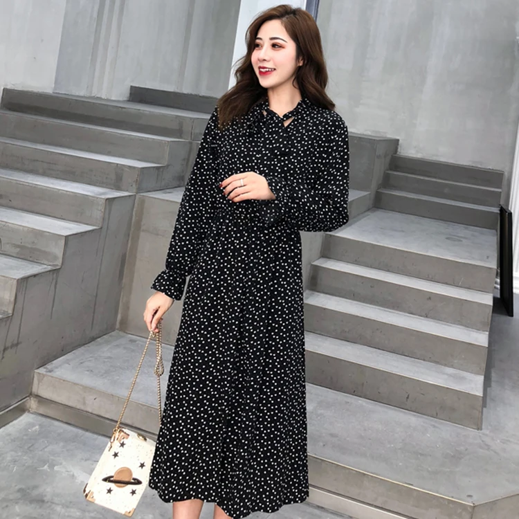 Женское платье с принтом в горошек повседневное винтажное длинным рукавом 12