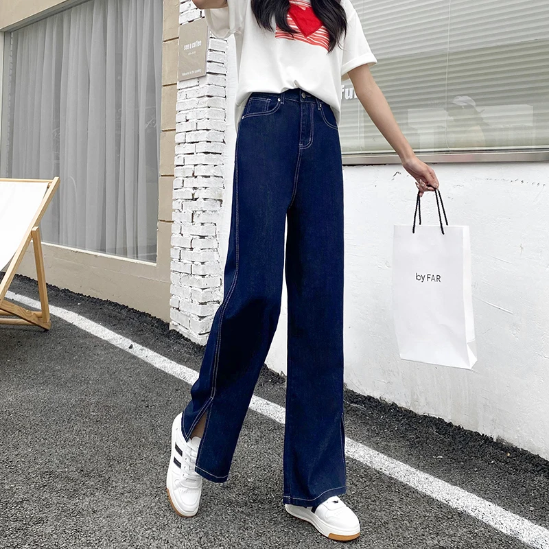 

New split jeans women's high waist shows thin and falling feeling