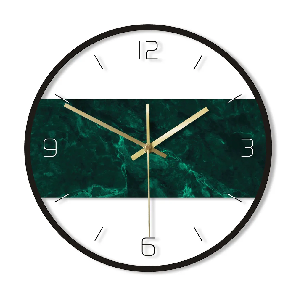 

Dark Green Marble Texture Print Modern Nordic Wall Clock Abstract Wall Art Minimalist Bedroom Non-tick Decorative Luxury Clock