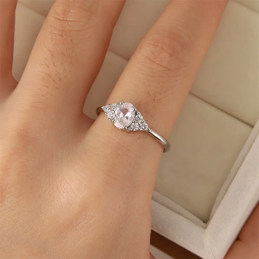 

S925 Silver Cross-Border Wish European And American New Oval Moissan Diamond Ring Female Egg-Shaped Zircon Ring Jewelry Gift