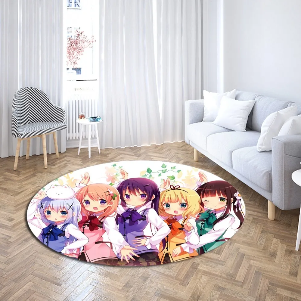 

Japan Anime Round Carpet 3D Print Cartoon Floor Rugs Would You Like Some Rabbits Today Floor Mat Play Computer Chair Area Carpet