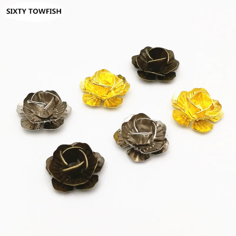 

50 Pieces DIY Jewelry Accessories 14mm 3Colors Metal Filigree Flowers Buds Slice Charms Base Setting