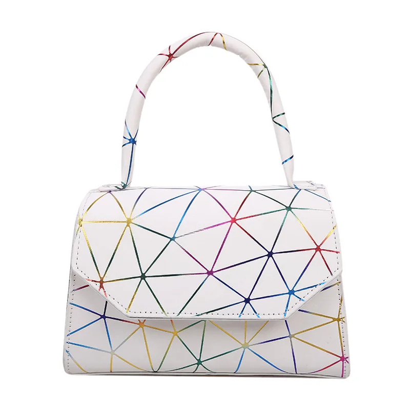 

Color Triangle Rhombus Handbag Shoulder Diagonal chain mobile phone square Bag retro Trend simple fashion generous four Seasons.