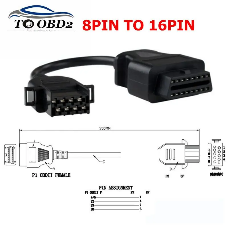 Подходит для V 8Pin к OBD2 16 контактный гнездовой кабель грузовиков сверхмощный