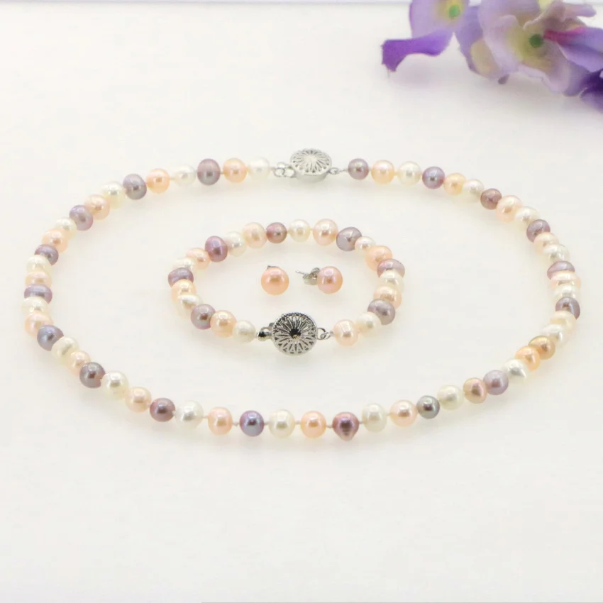 Элегантные Очаровательные наборы 7-8 мм из натурального жемчуга разных цветов