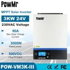PowMr 3000W Гибридный солнечный инвертор 500Vdc PV 230Vac 24Vdc 80A MPPT Солнечное зарядное устройство поддержка мобильного мониторинга USB ЖК-контроль