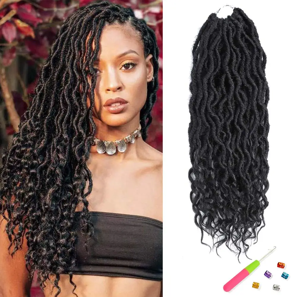Goddess Locs вязанные крючком волосы искусственные с кудрявыми концами косички