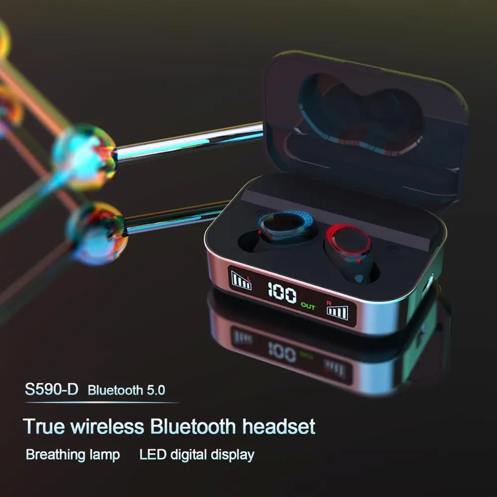 Беспроводной Bluetooth наушники вкладыши гарнитура светодиодный Нажмите Disaply Powerbank