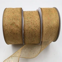 25yards 38mm sparkling colorful glitter wired edge gold sheer ribbon for birthday decoration chirstmas gift diy wrapping 1 12
