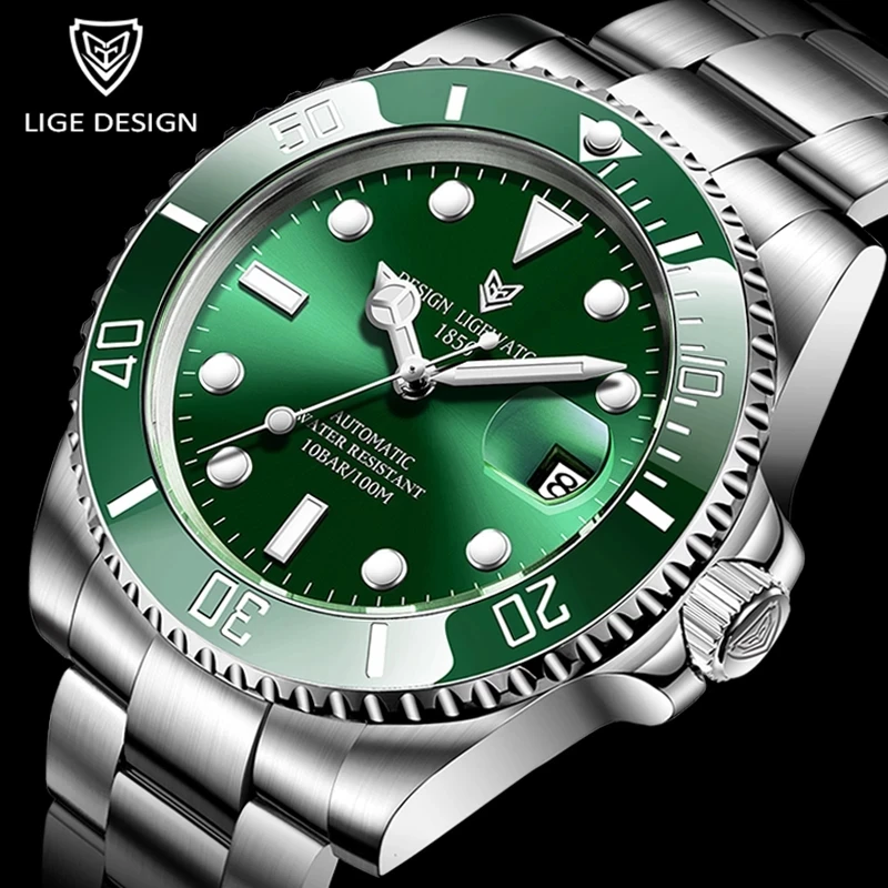 

2022 LIGE New Watch Men Automatic Mechanical Tourbillon Clock Fashion Sport Diving Watch 100ATM Waterproof Luminous Watches Mens