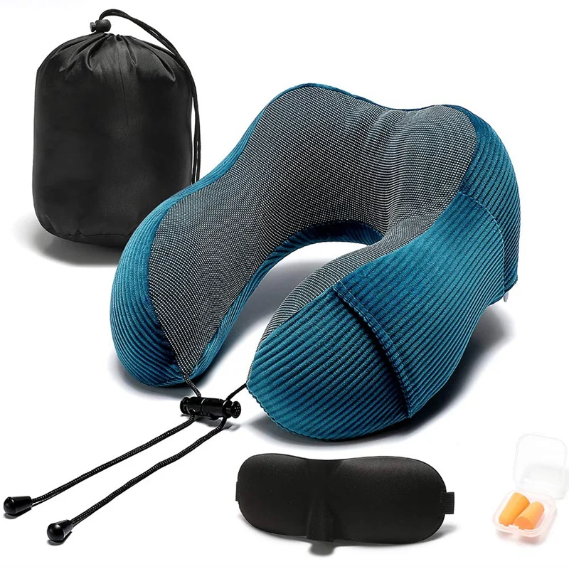 

Blue Travel Pillow Memory Foam with 360-Degree Head Support Comfortable Neck Pillow with Storage Bag Lightweight Traveling Pillo