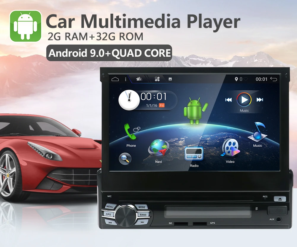 Автомагнитолы стерео аудио Радио Android 9,0 Bluetooth 1DIN " HD выдвижной сенсорный экран монитор радио SD FM USB камера заднего вида