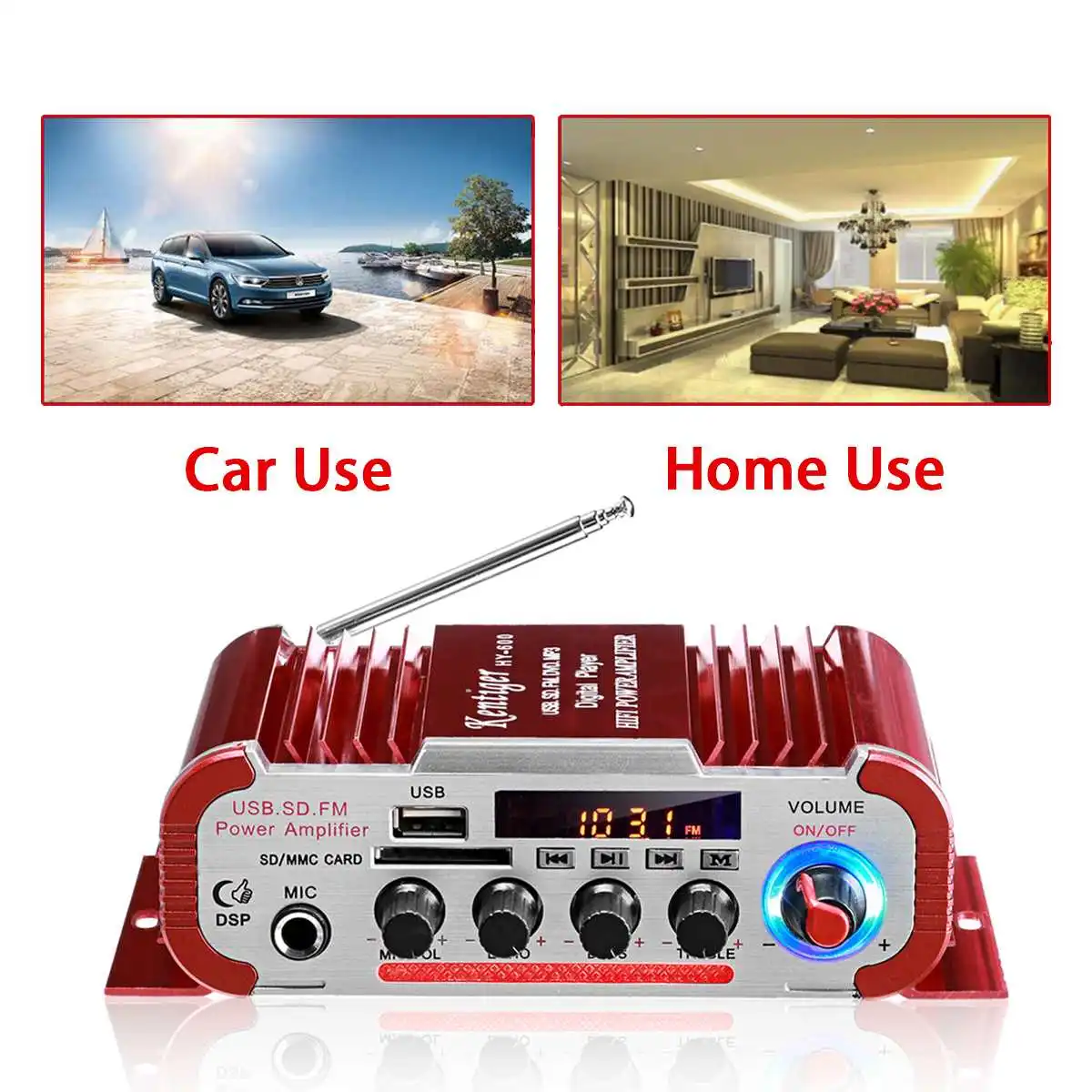 HY60 600W 12V/220V 2.0CH Hi-Fi аудио усилитель ЖК-дисплей Дисплей класса D Мощность радио