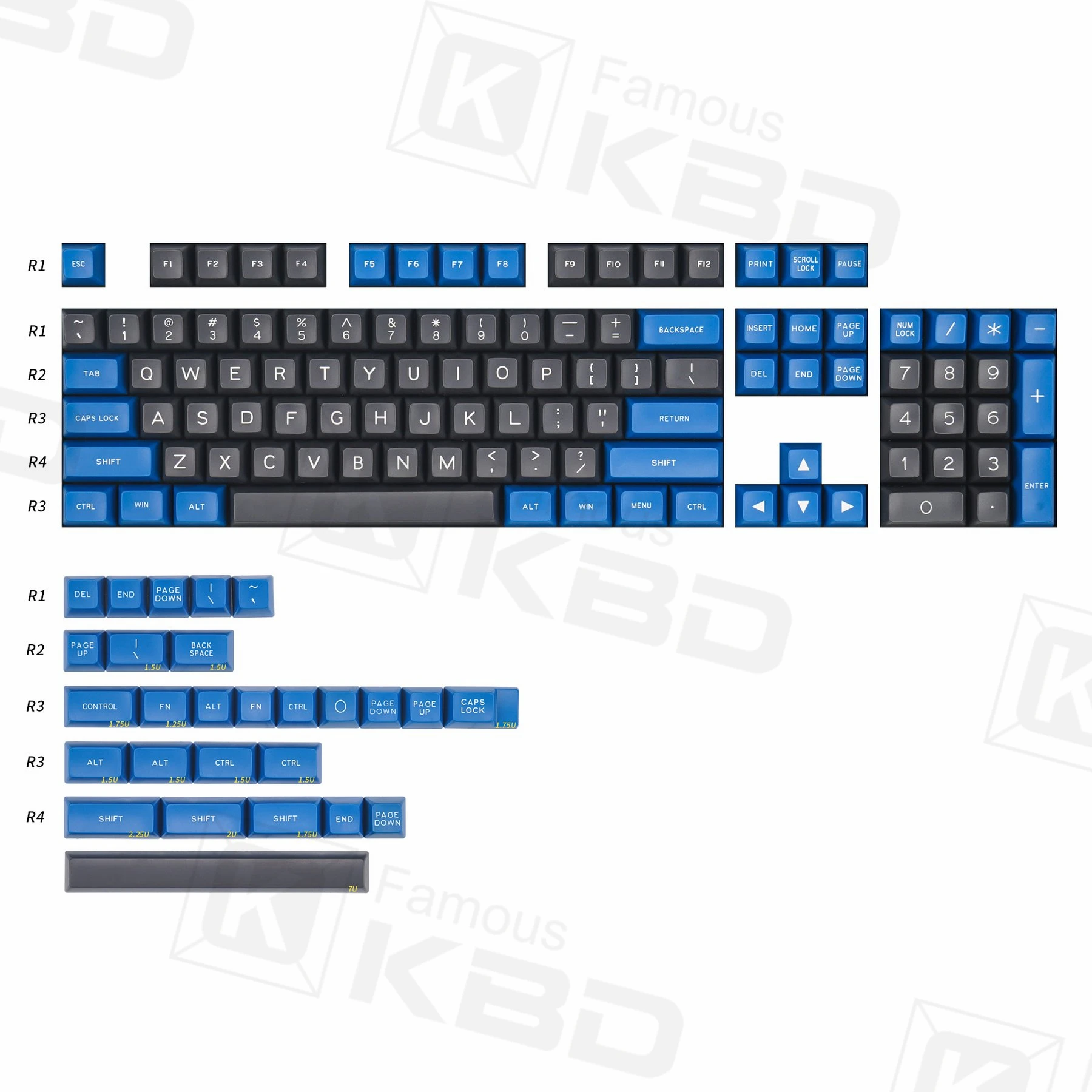 MAXKEY SA колпачки клавиш Синий Серый ABS Материал 131 клавиши подходит для большинства