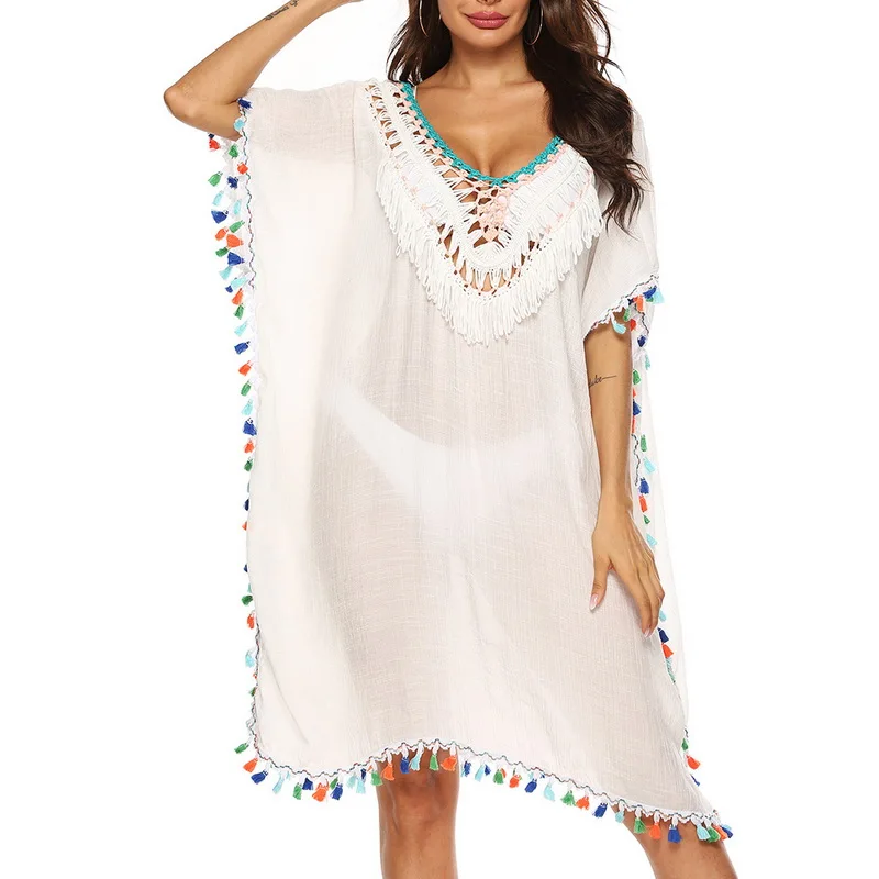 Пикантное пляжное платье накидки вязаные кисточки купальный костюм платья