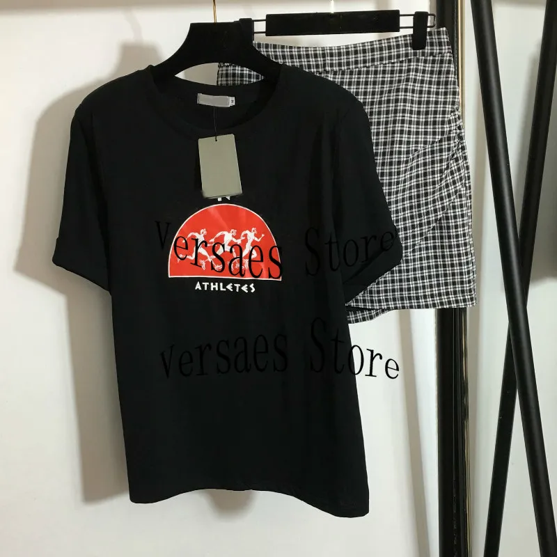 

21 luxury brand retro letter printing fashion women's versatile loose short sleeve T-shirt + high waist irregular hip half skirt