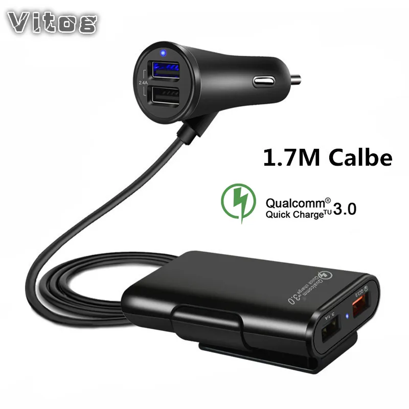 4 Port Usb Charger QC 3,0 2.4A 3.1A 4 порта USB Запчасти автомобильное зарядное устройство с 5.6ft удлинитель кабель Автомобильное Usb зарядное устройство Зарядка в автомобиле для huawei samsung - Тип штекера: 4 Port Usb Charger