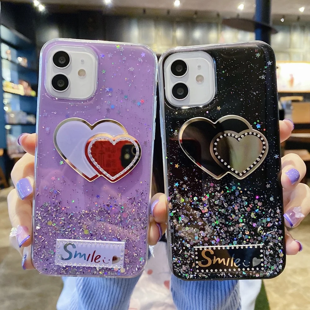 

Heart Glitter Silicone Case For Vivo V20 SE V21 V21E X60 X50 X30 X9 X9S X27 Pro X20 V15 V17 V19 V5 V7 V9 Plus Clear Cover