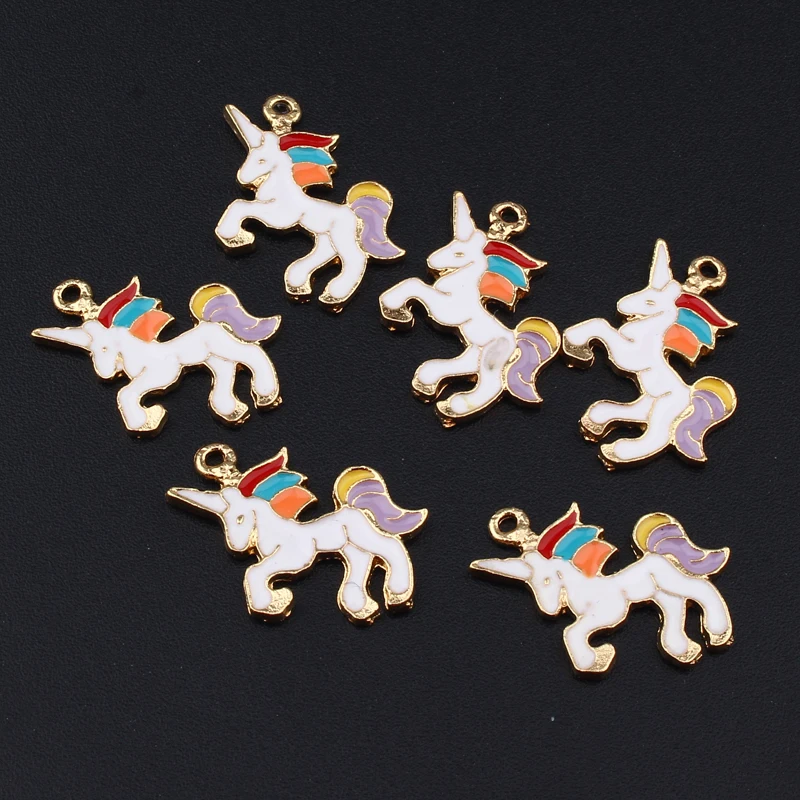 10 шт. эмалированные Подвески в виде золотого единорога для сережек радужных