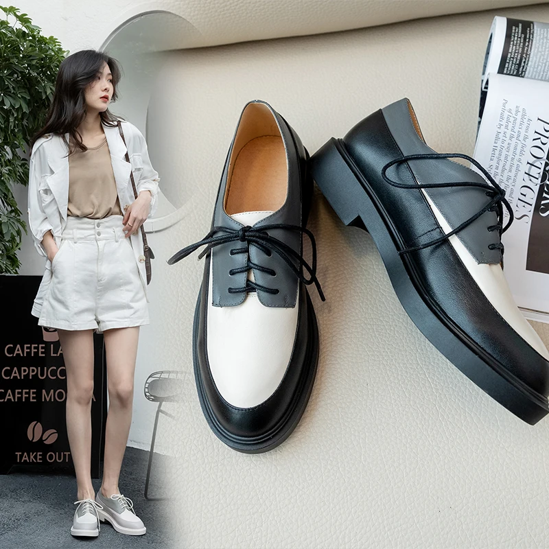 

2020 spring and autumn new leather women's shoes thick heel deep mouth small leather shoes casual color matching shoes Z779