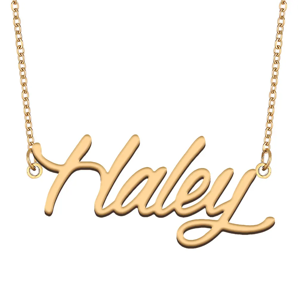 

Haley Nameplate Necklace for Women Stainless Steel Jewelry Gold Plated Name Chain Pendant Femme Mothers Girlfriend Gift