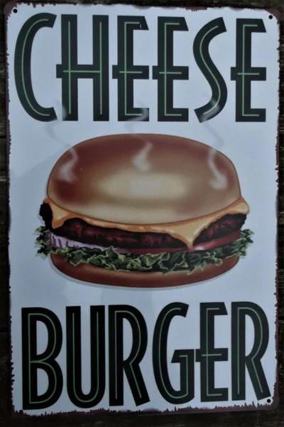

Burger Metal Tin Sign Vintage Cafe Pub Motorcycle Retro Plaque Garage Kitchen