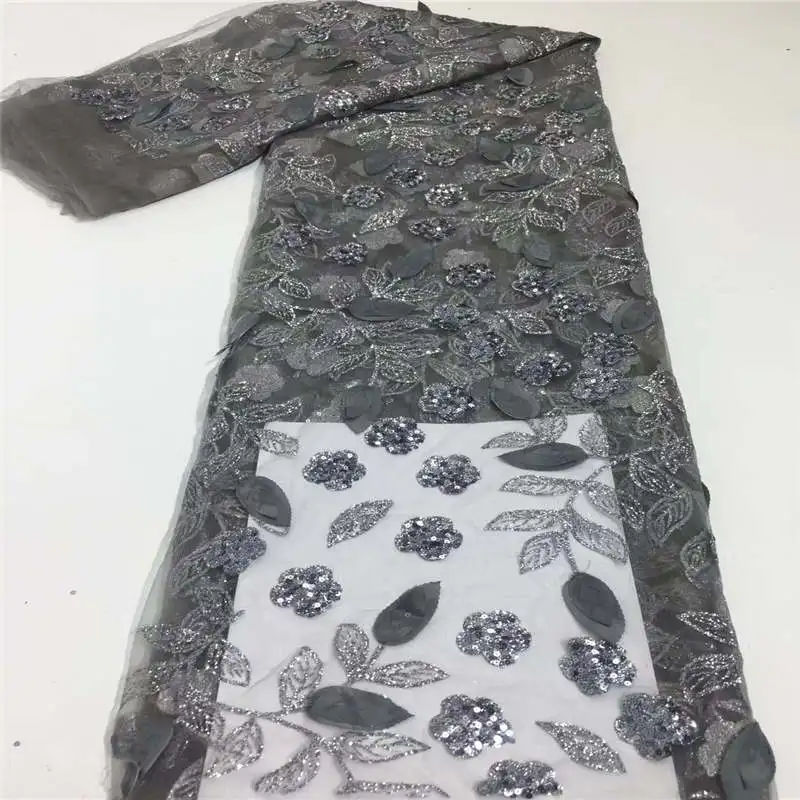 Nigerian lace fabrics 2021 high quality lace African lace fabric with sequins French lace fabric for dress sewing jun75-5