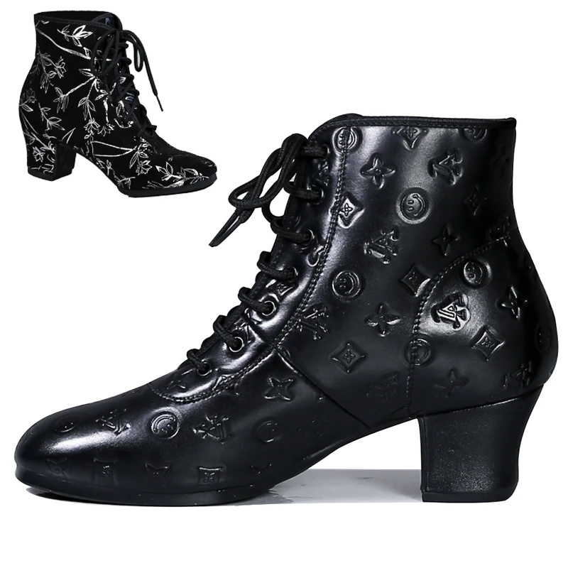 DKZSYIM Woman Ankle Boots Latin Dance Shoes White Black Rubber sole Dance Boots Salsa Tango Dancing Shoes Girls short Boots
