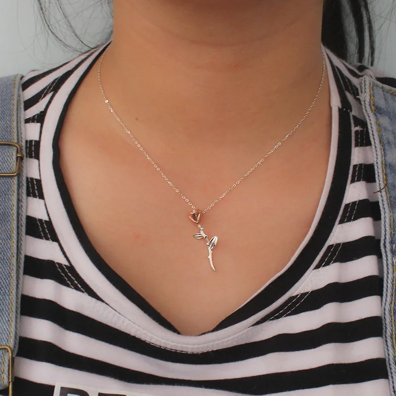 Кулон в виде розы из серебра 100% пробы длиной 40 см|Ожерелья| |