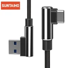 Кабель Suntaiho USB Type-C, нейлоновый, угловой, 90 градусов, 1 м, 2 м, 3 м, для быстрой зарядки и передачи данных, для Samsung s10, s9, Huawei, Xiaomi