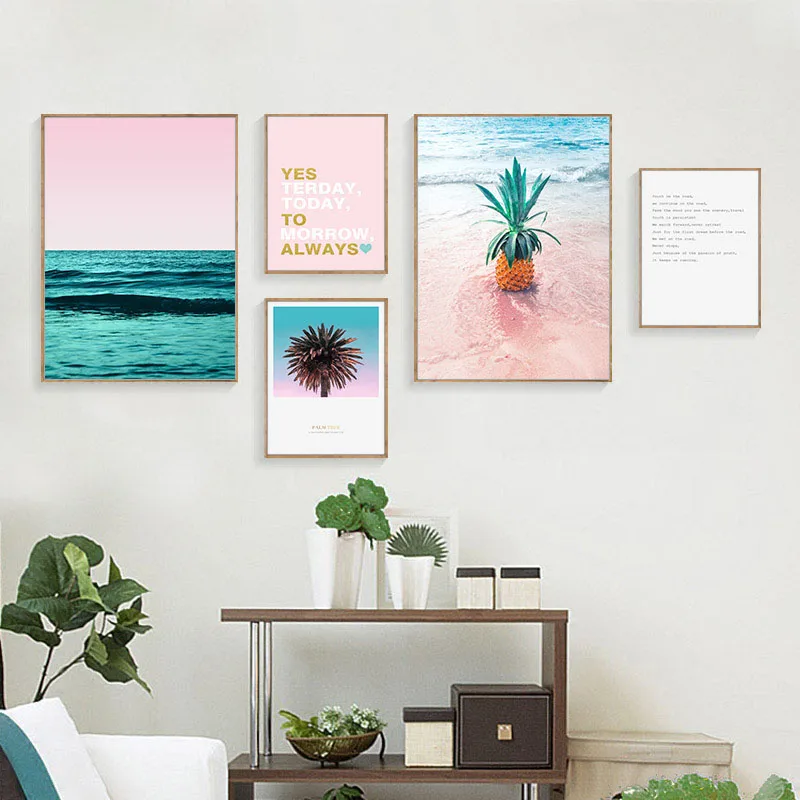 Настенный постер с изображением ананаса и океана Скандинавская живопись