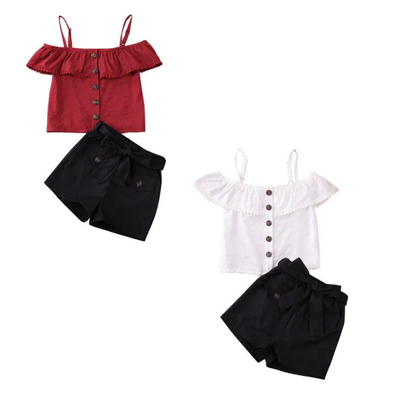 Комплекты одежды для маленьких девочек от 1 до 6 лет Однотонная футболка с