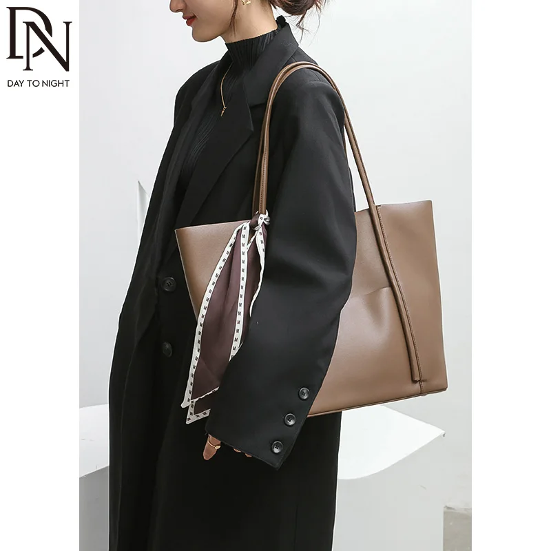

DN Women's Large Tote Bags Shopper Handbags for Ladies Vintage Classic Brand Design Underarm Shoulder Leather Fashion Purse 2021