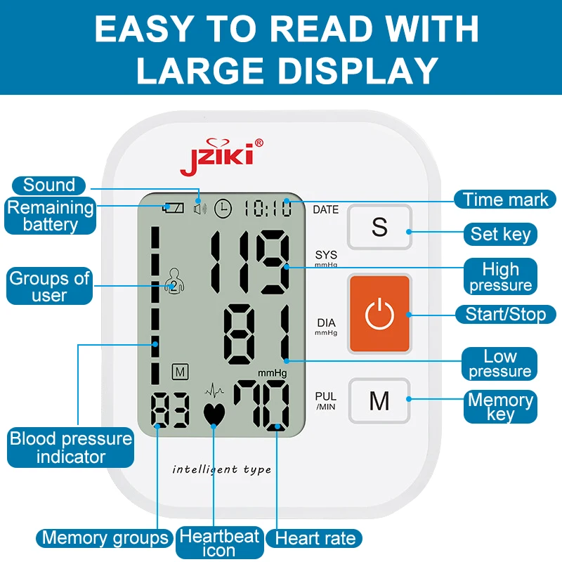 

Povihome Blood Pressure Monitor Tensiometer Upper Arm Automatic Digital BP Machine Pulse Heart Rate Monitor LCD Display C2075
