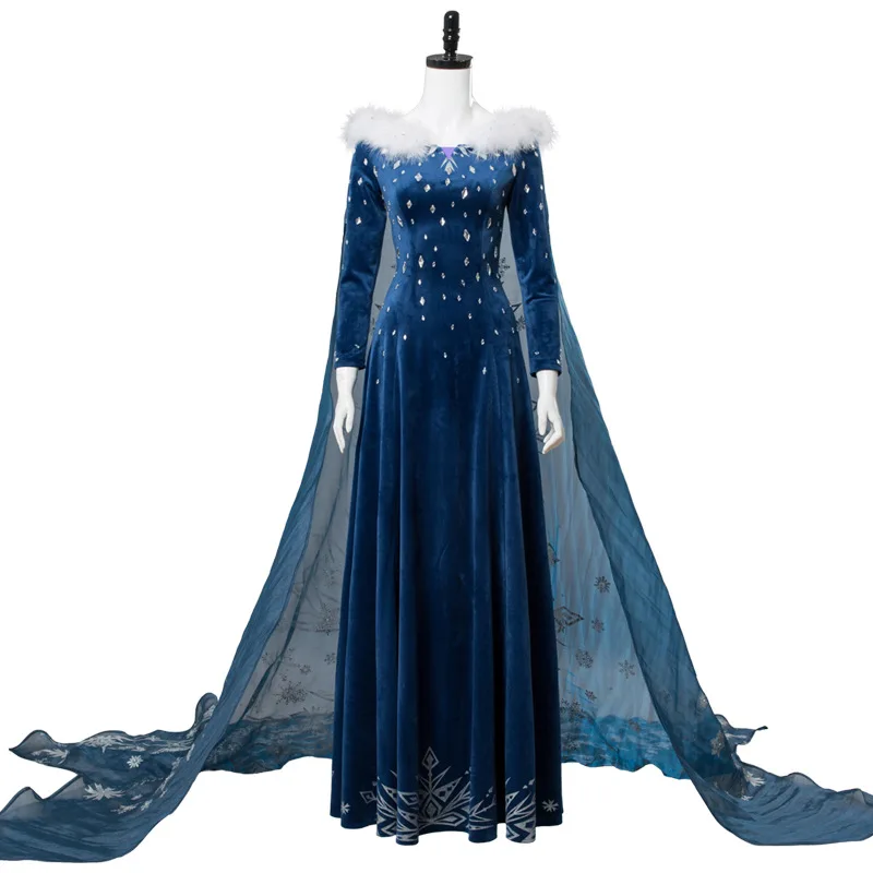 Elsa adult dress Карнавальный костюм для взрослых на Хэллоуин «Холодное сердце 2», «Эльза», «Анна», «Принцесса», «Королева Эльза», высокое качество, платье с меховым воротником - Цвет: Elsa adult dress