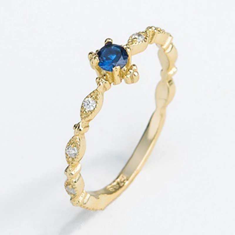 Classic Four Claw Cubic Zirconia Gold Color Ring Simple Blue Zircon Rhinestones For Bridal Women Jewelry Engagement | Украшения и