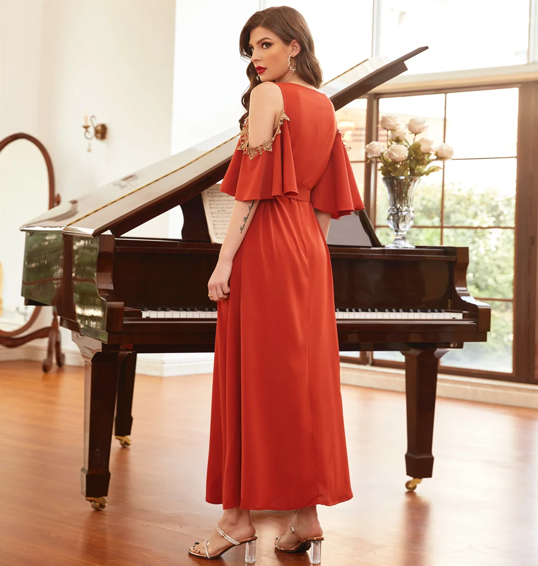 

Eid Abaya Dubai Muslim Dress Islam Off Shoulder Maxi Evening Dresses for Women Summer 2021 Caftan Marocain Robe Musulmane Longue