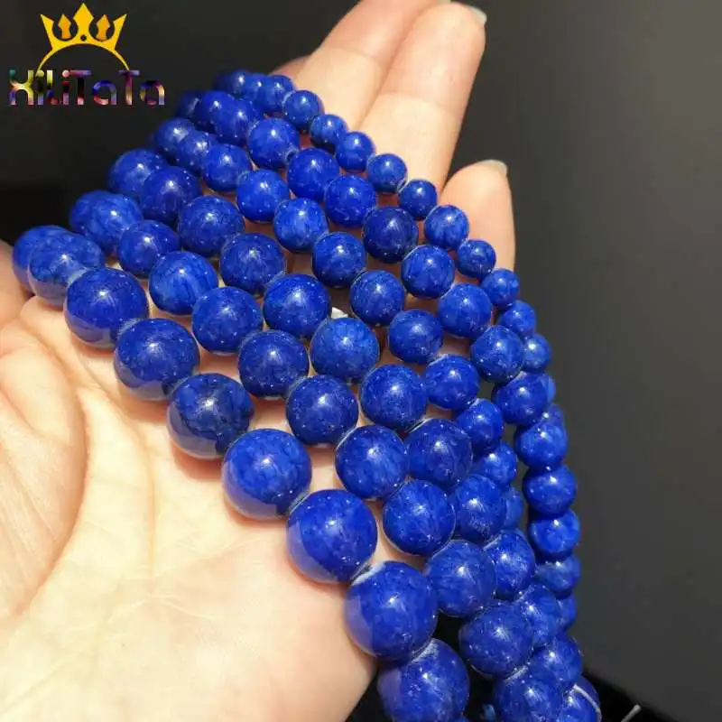 Dark Blue Jades Beads Natural Round Loose Stone For Jewelry Making DIY Earrings Bracelets Accessories 15'' 6/8/10/12mm | Украшения